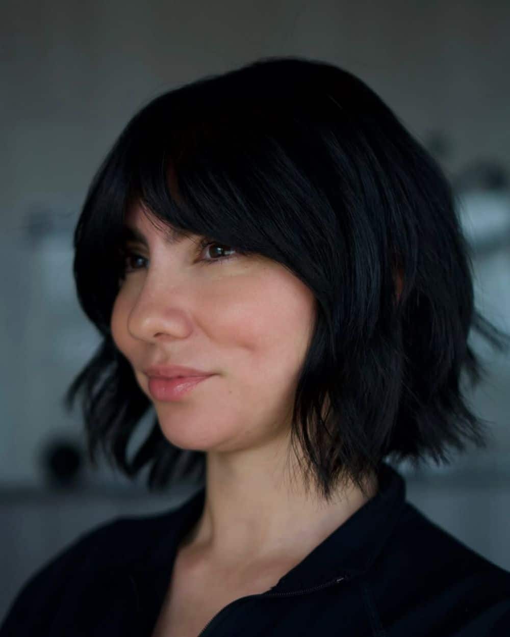 2. Soft Choppy Bob with Bangs