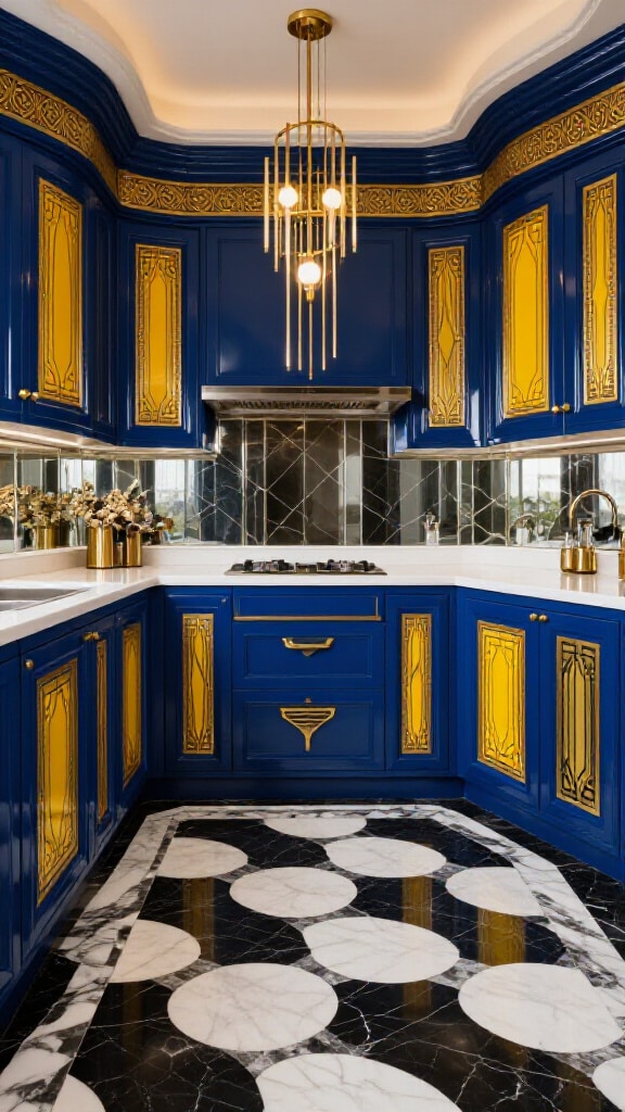 Art Deco Blue and Yellow Kitchen