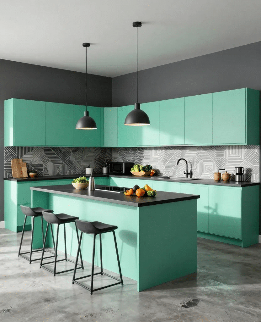 Bold Contemporary Mint Green Kitchen