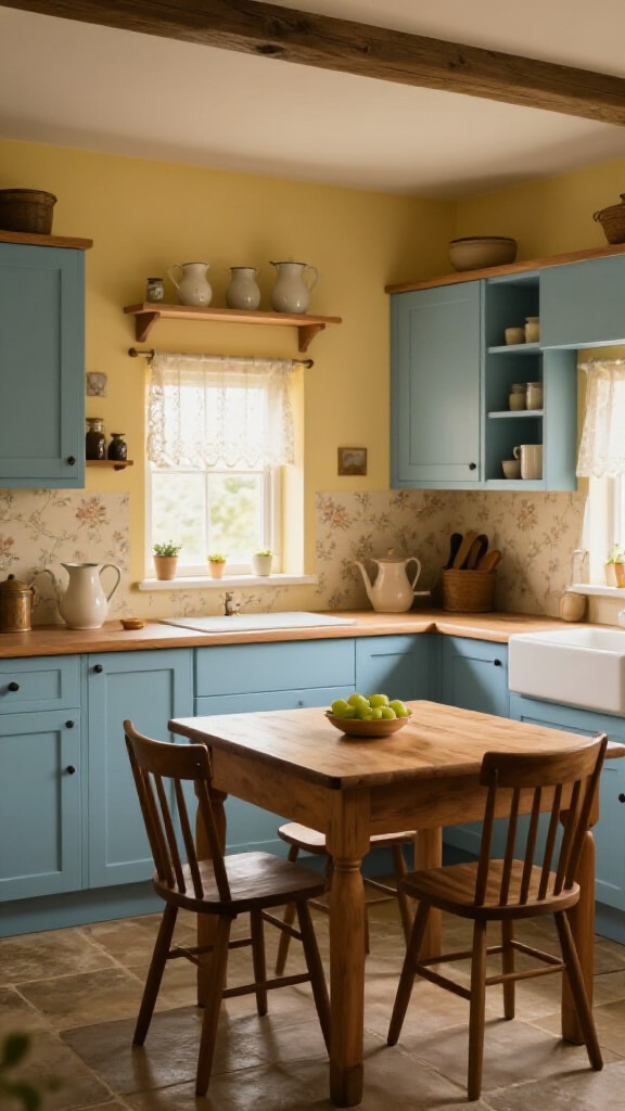 Cozy Cottagecore Blue and Yellow Kitchen