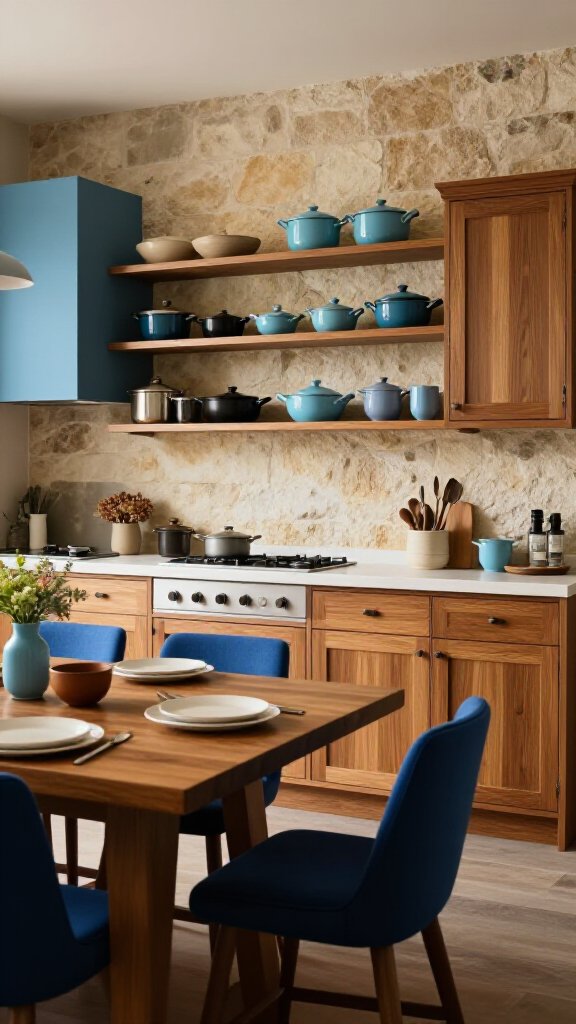 Earthy Tones with Blue Accents