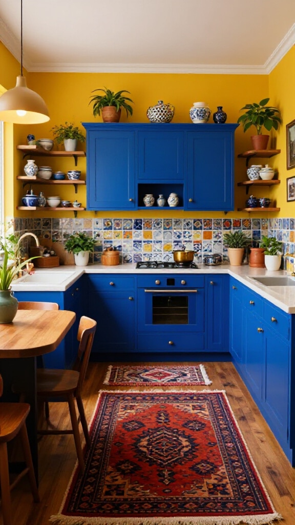 Eclectic Artistic Blue and Yellow Kitchen