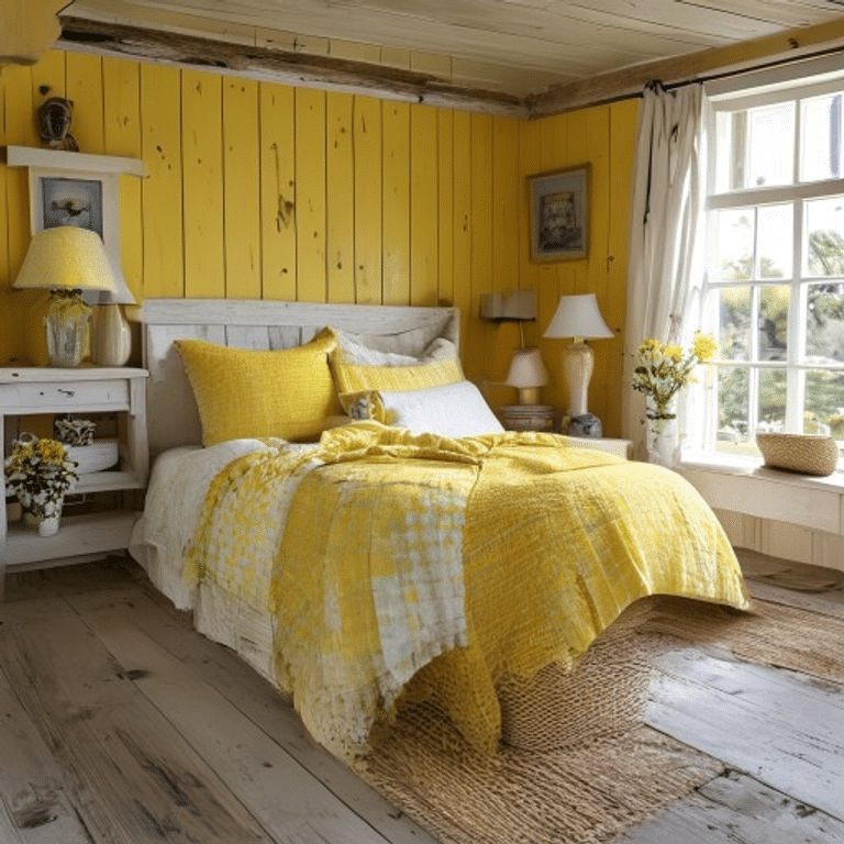 Farmhouse Yellow Country Bedroom