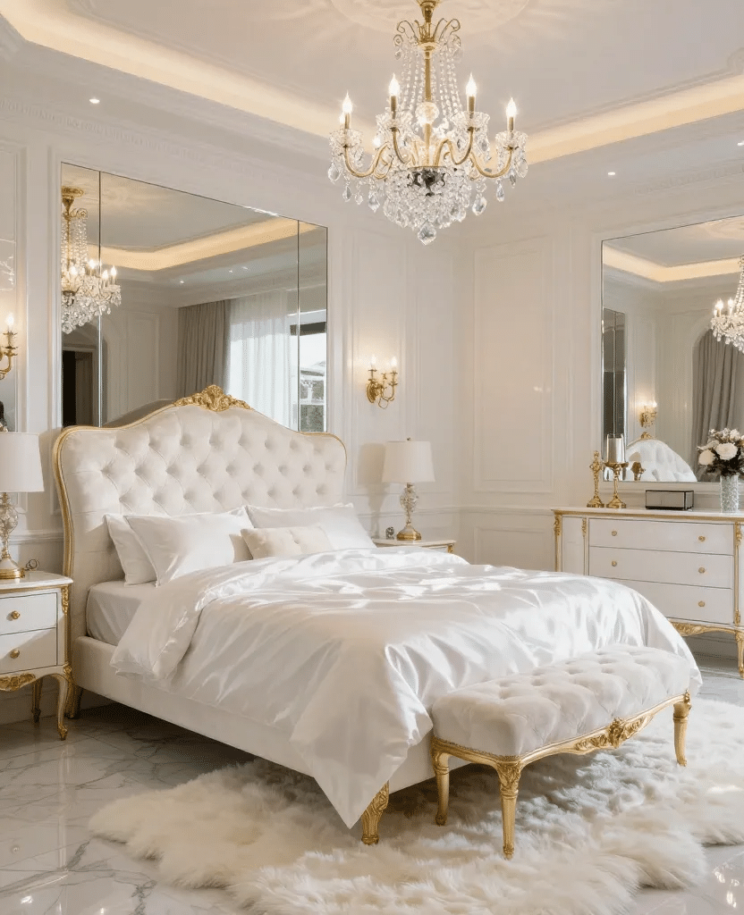 Glam White Hollywood Regency Bedroom