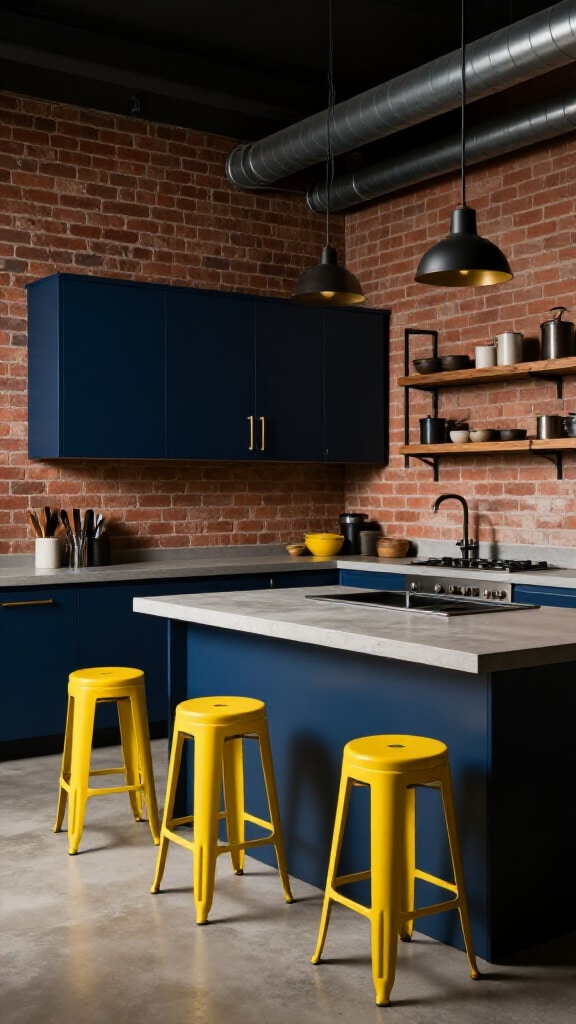 Industrial Chic Blue and Yellow Kitchen