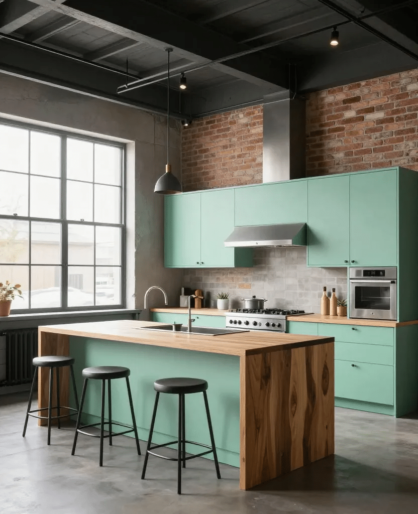 Industrial Mint Green Loft Kitchen