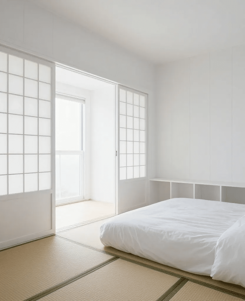 Japanese-Inspired White Tatami Bedroom