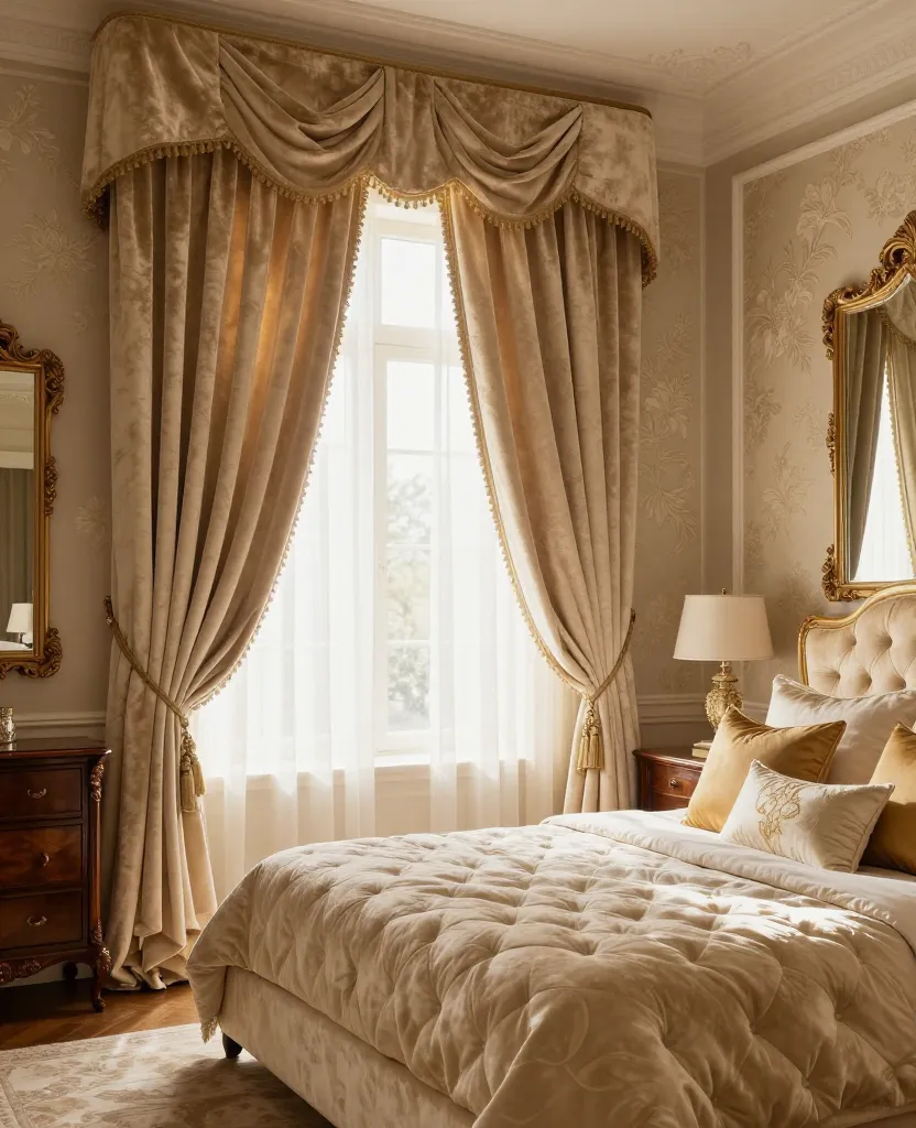 Luxurious Beige Velvet Bedroom