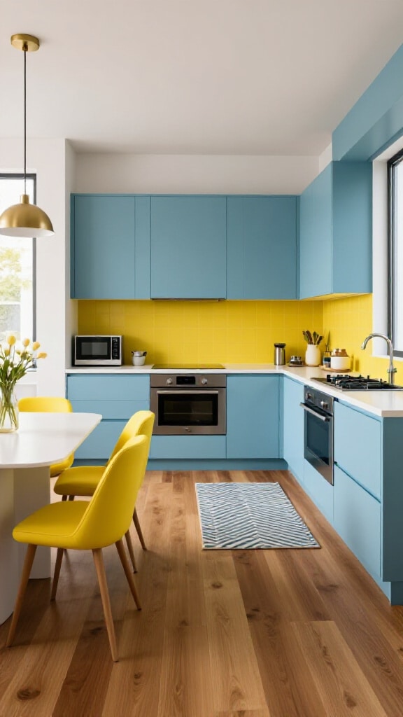 Mid-Century Modern Blue and Yellow Kitchen