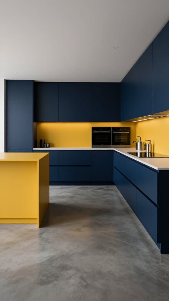 Modern Minimalist Blue and Yellow Kitchen