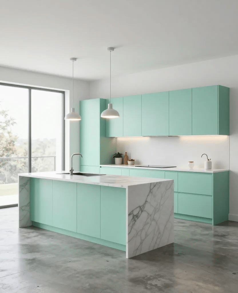 Modern Minimalist Mint Green Cabinets