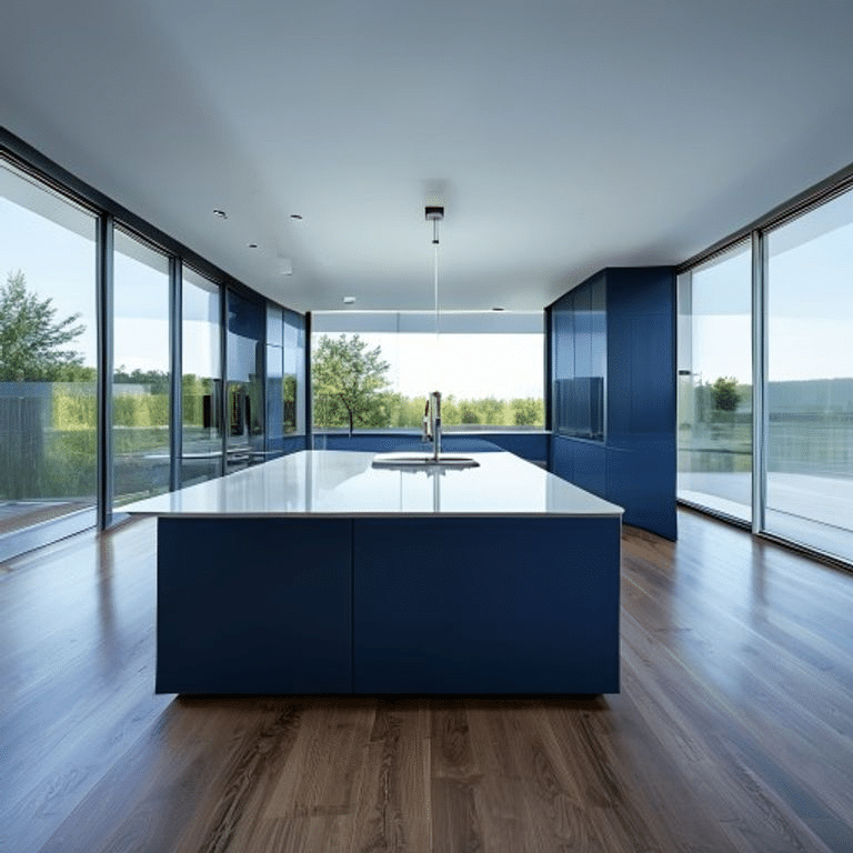 Modern Navy Blue Minimalist Kitchen