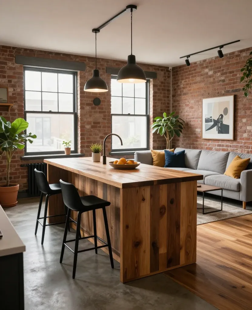 Modern Rustic Kitchen-Living Room Fusion