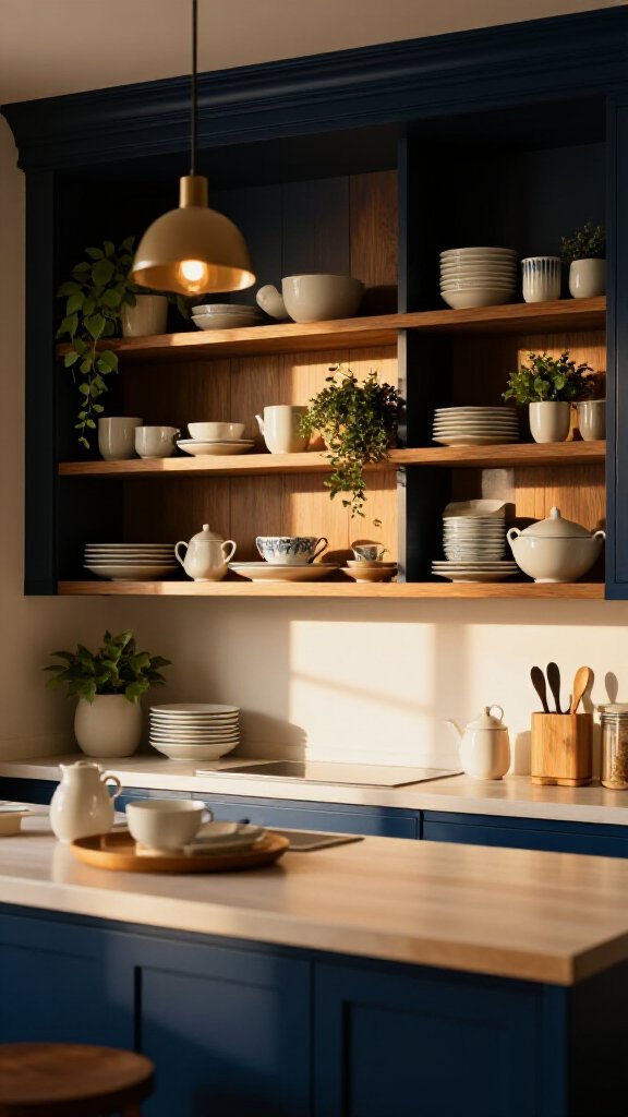 Navy with Warm Wood Accents
