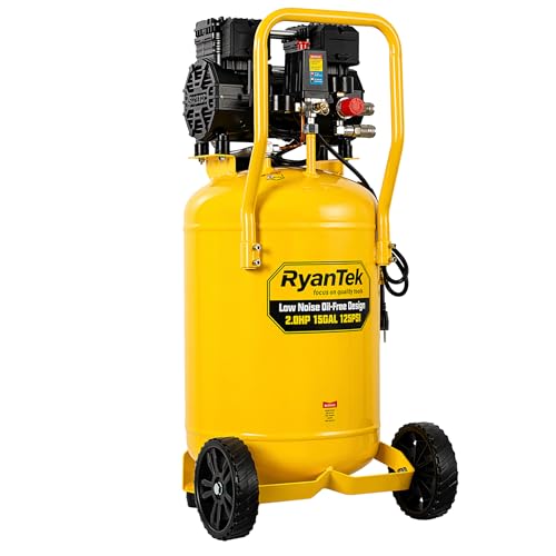 15-Gallon Air Compressor, 2HP, Vertical Tank, 4.5CFM@90PSI, Quiet 66dB Twin Cylinder, Oil-Free, for Inflation, Nail Guns, Auto Repair, Painting, Woodworking and Home Use (Maximum Pressure 125 PSI)