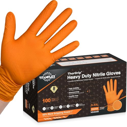 TitanFlex Heavy Duty Orange Nitrile Gloves