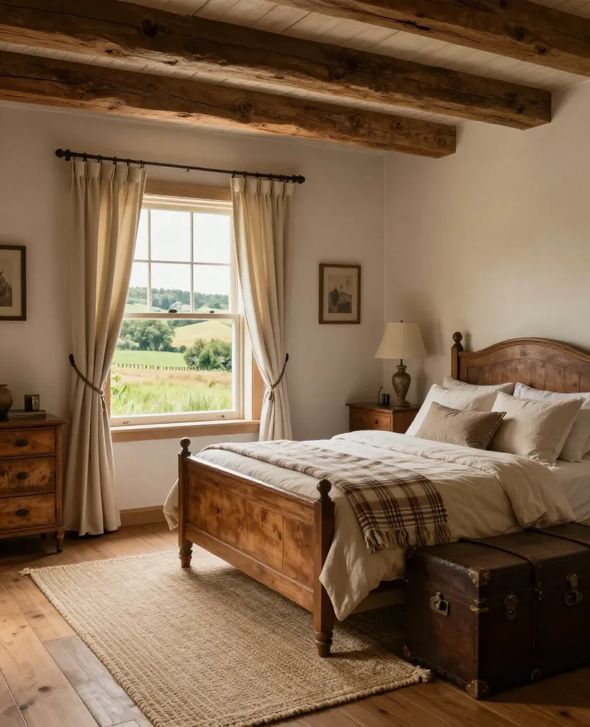 Rustic Farmhouse Beige Bedroom
