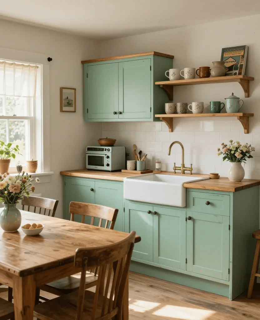 Rustic Mint Green Cottage Kitchen