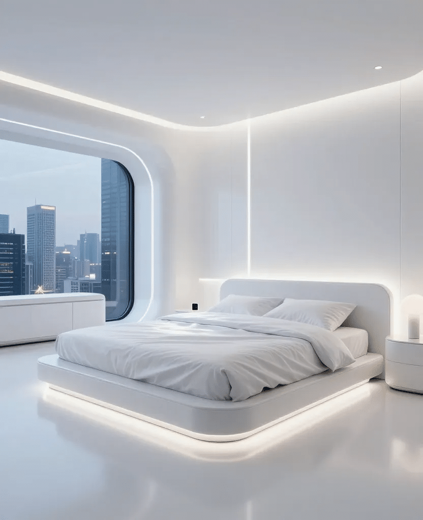 Sleek White Futuristic Bedroom