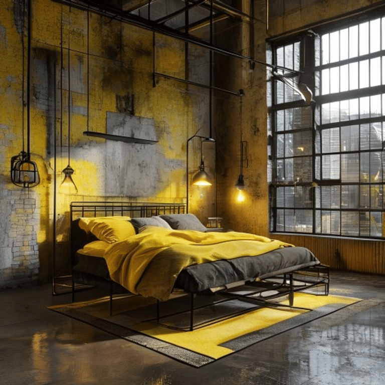 Urban Industrial Yellow Loft Bedroom