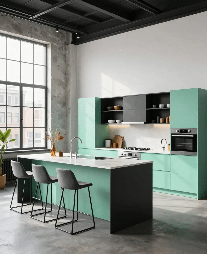 Urban Mint Green Loft Kitchen