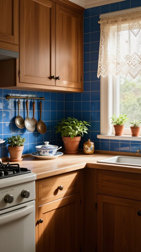 Vintage Blue Tile Backsplash