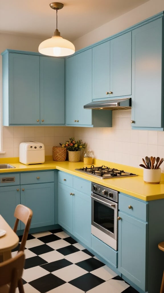 Vintage Retro Blue and Yellow Kitchen