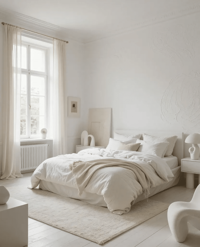 White Eclectic Artistic Bedroom