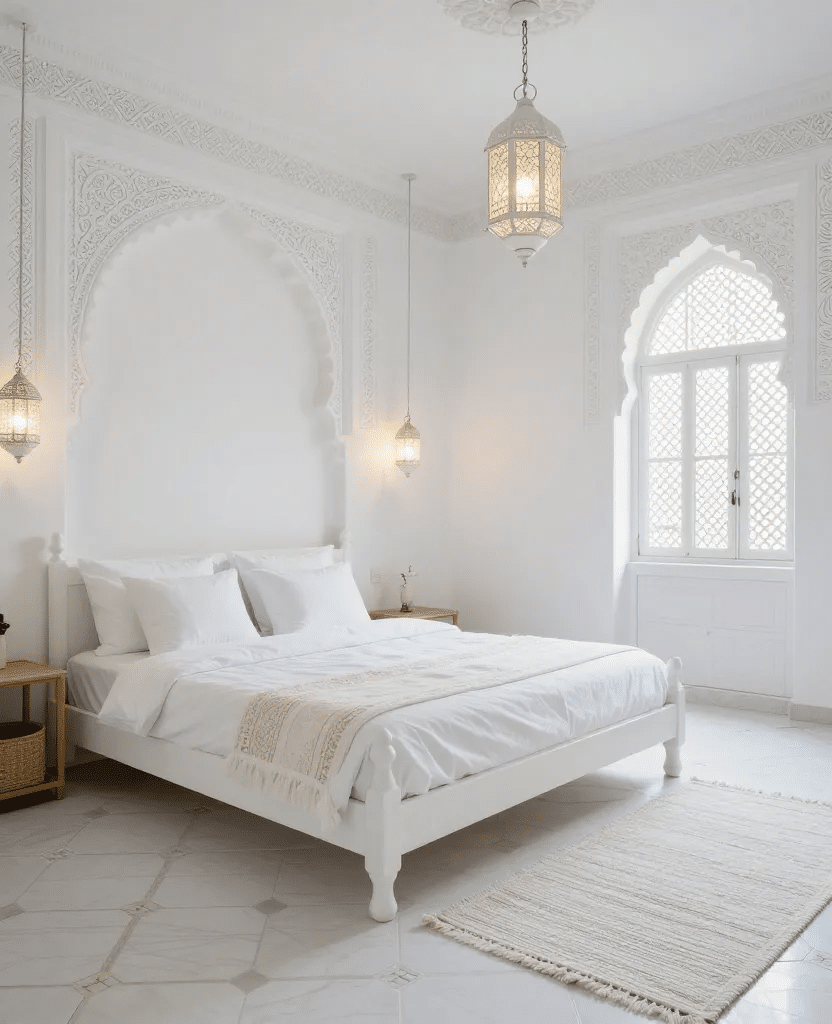 White Moroccan Inspired Bedroom