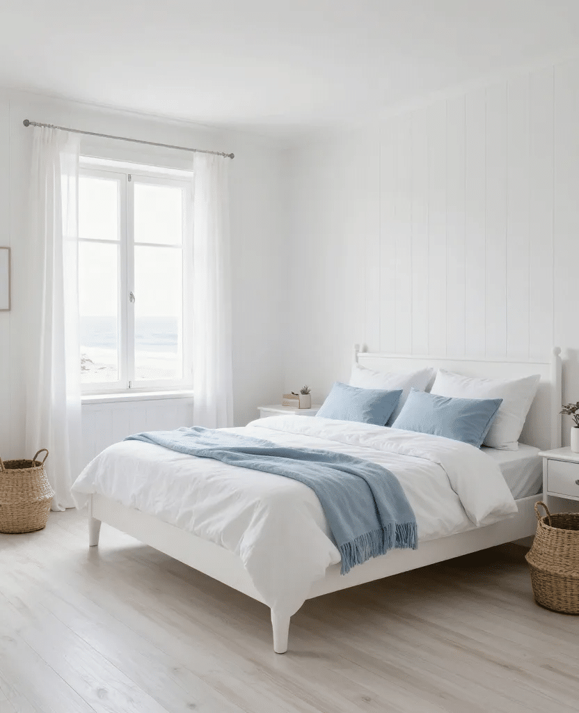 White Scandinavian Coastal Bedroom